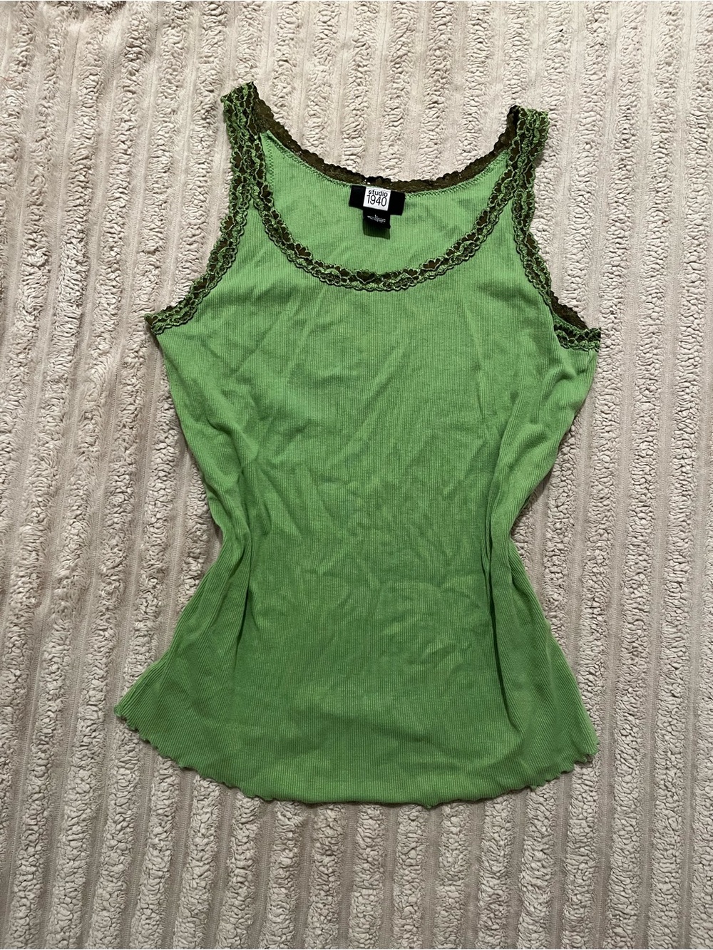 Studio Lime Green Lace-Trim Tank Top